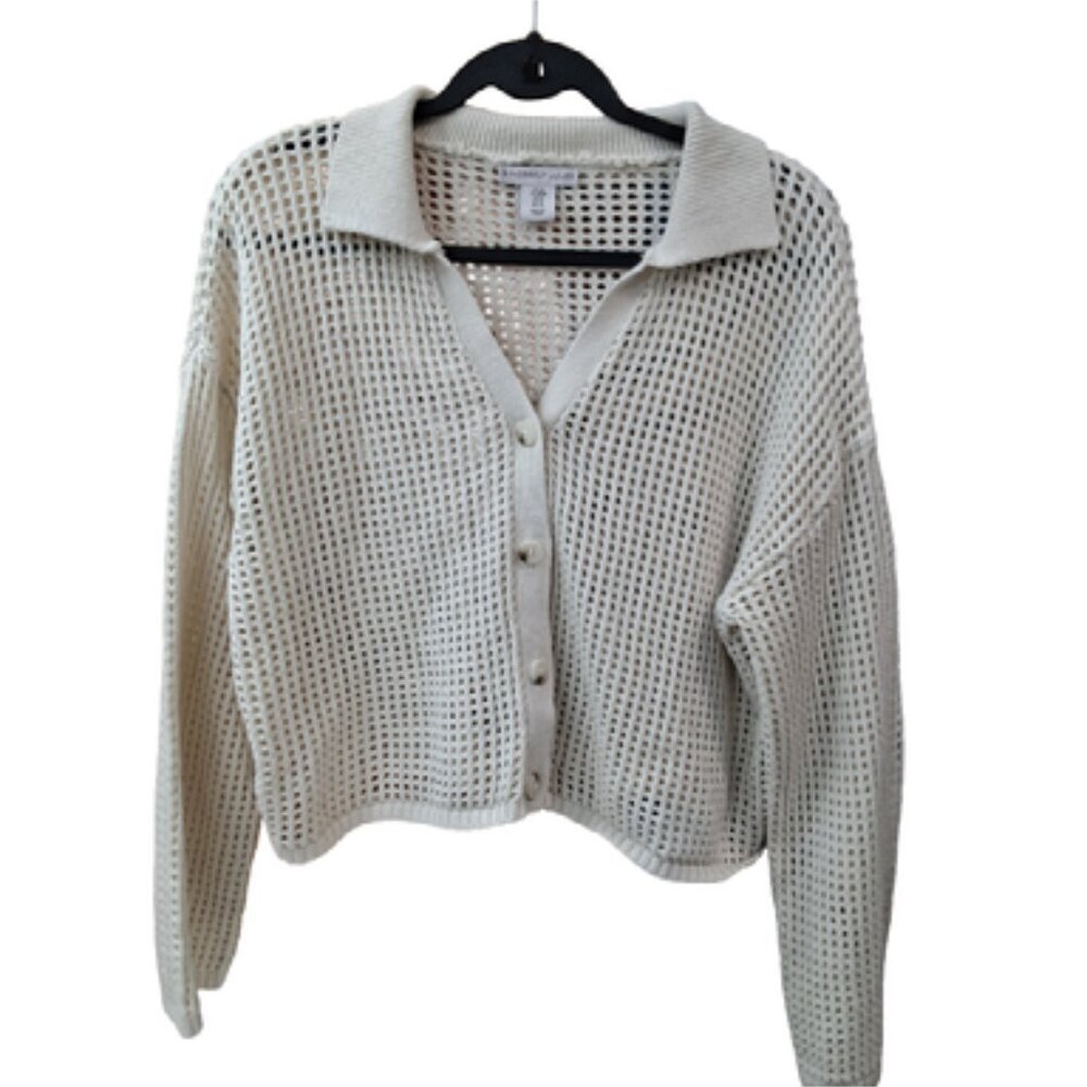 Boho Ivory Open Knit Long Sleeve Cardigan Sz M